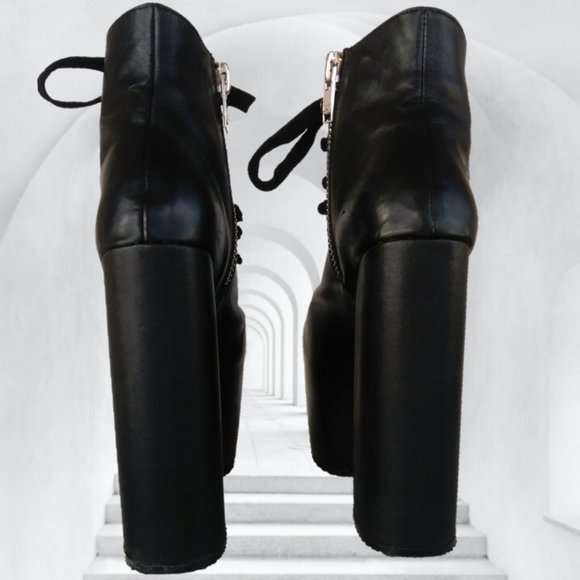 UNIF 7 BLACK LEATHER HELLHOUND PLATFORM BOOTS goth club dance Halloween U.N.I.F. - Picture 6 of 16